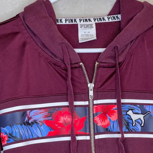 Vintage Y2k 1990's PINK Burgandy Floral Dog Long Sleeve Full Zip Hoodie Medium - Picture 12 of 16